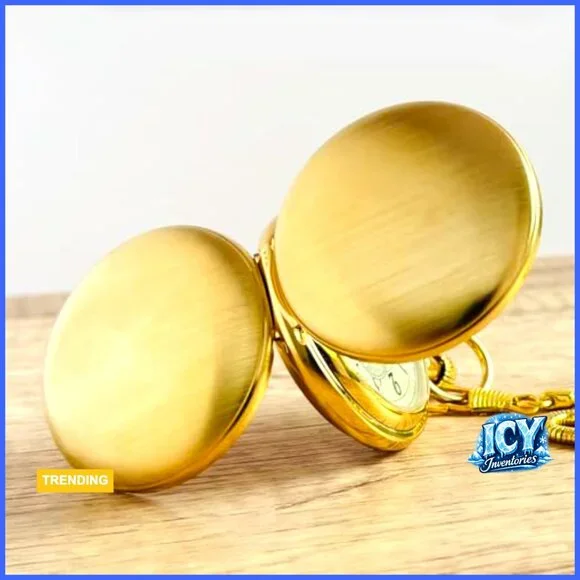 Gold Mechanical Pocket Watch with Chain Wind Up Vintage Men's Women's
